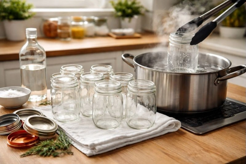 Frascos esterilizados para conservas paso a paso en cocina