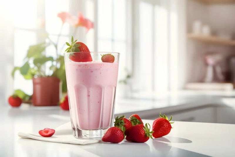 Delicioso jugo de fresa con leche refrescante y cremoso