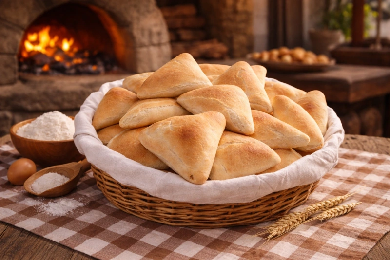 Imagen de una canasta pequeña de pan de tres puntas arequipeño.