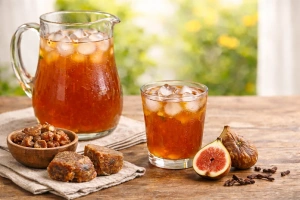 Deliciosa agua de higo peruana servida en vaso de vidrio