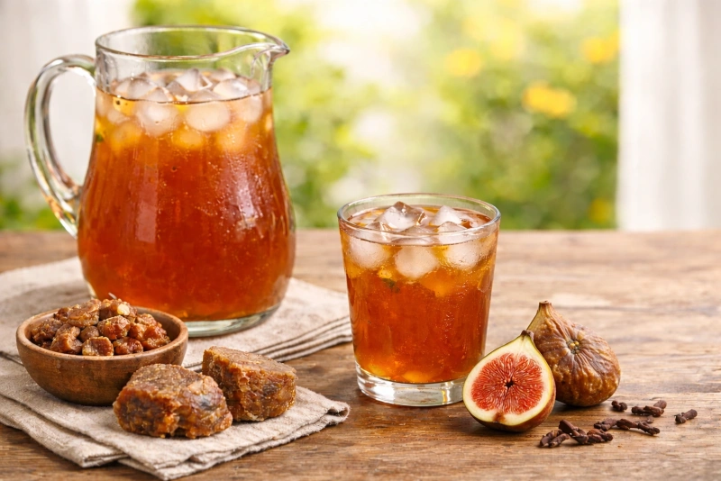 Deliciosa agua de higo peruana servida en vaso de vidrio