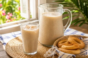 Vaso de horchata de morro hondureña casera servido frío